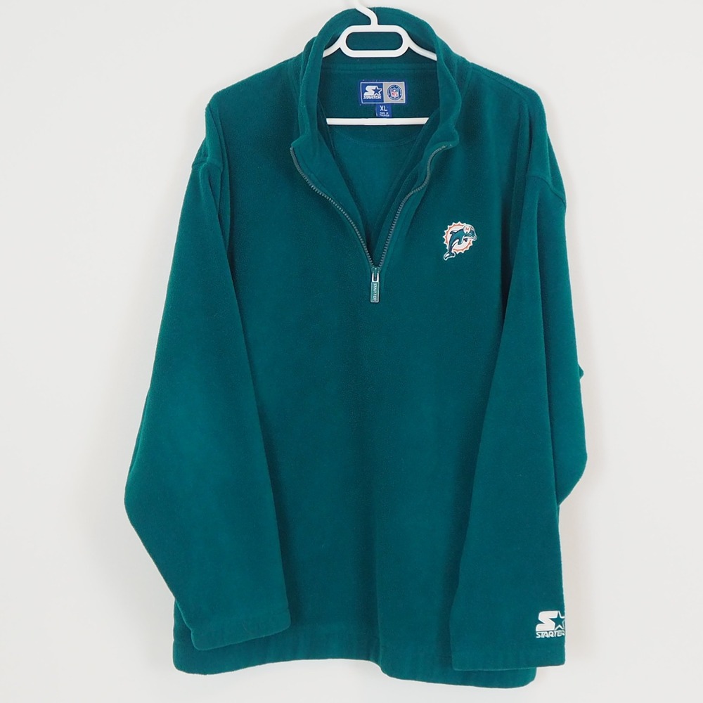 VTG 90's‎ Miami Dolphins Starter Fleece Quarter Zip Men's Sz XL Patch Logo NFL